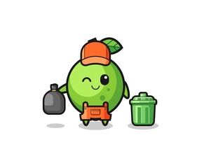 the mascot of cute lime as garbage collector