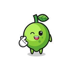 lime character doing Korean finger heart