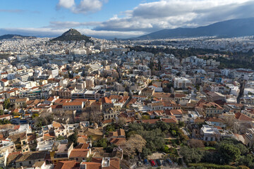 Panoramic view from Acropolis to city of Athens, Attica, Greece