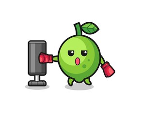 lime boxer cartoon doing training with punching bag