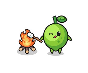 lime character is burning marshmallow