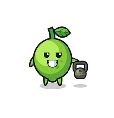lime mascot lifting kettlebell in the gym