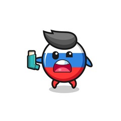 russia flag mascot having asthma while holding the inhaler