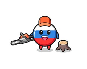 Obraz premium russia flag lumberjack character holding a chainsaw