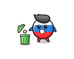 illustration of the russia flag throwing garbage in the trash can