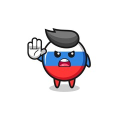 russia flag character doing stop gesture