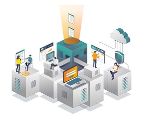 Obraz premium Processing cloud server data and security