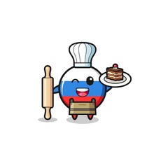 russia flag as pastry chef mascot hold rolling pin