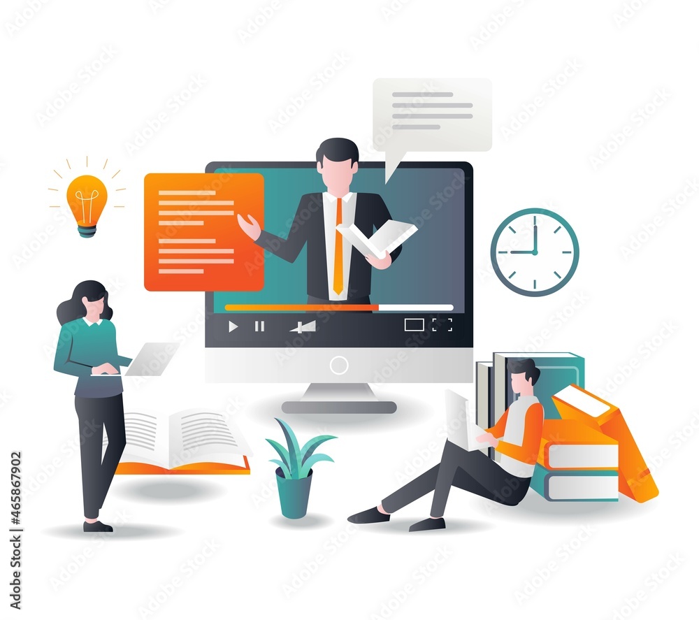 Poster Learn and online courses with tutorials in flat design