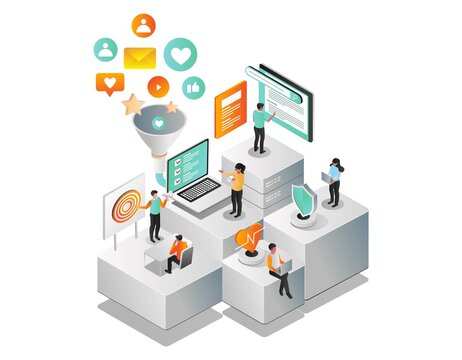 Isometric illustration concept. filter feedback from social media