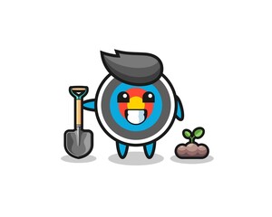 cute target archery cartoon is planting a tree seed