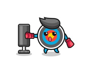 target archery boxer cartoon doing training with punching bag