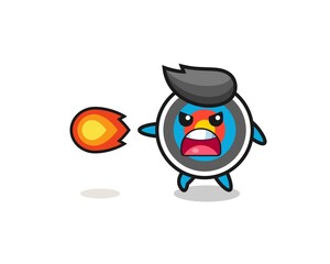 cute target archery mascot is shooting fire power
