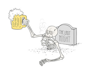 Funny skeleton with beer