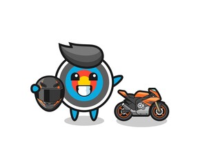 cute target archery cartoon as a motorcycle racer