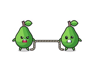 cute avocado character is playing tug of war game