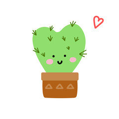 Cute cactus flat style vector illustration on white background. Houseplant succulent. Funny cacti with faces in pots for design, cards, stickers.