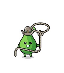 the avocado cowboy with lasso rope