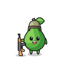 cute avocado mascot as a soldier