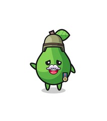 cute avocado as veteran cartoon