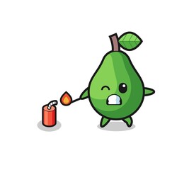 avocado mascot illustration playing firecracker