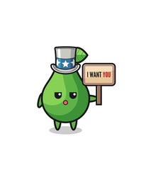 avocado cartoon as uncle Sam holding the banner I want you