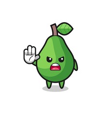 avocado character doing stop gesture