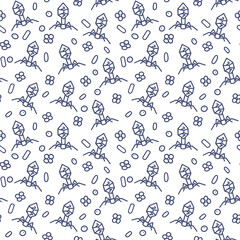 Virus and bacteria line vector doodle simple seamless pattern