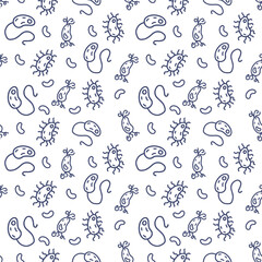 Pathogenic microorganisms line vector doodle simple seamless pattern