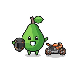 cute avocado cartoon as a motorcycle racer
