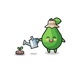 cute avocado is watering plant seeds