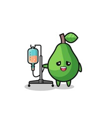 cute avocado character standing with infusion pole