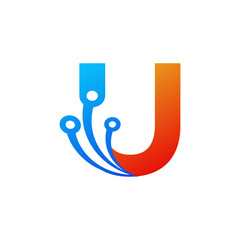 Initial Letter U Technology Logo Design Template Element