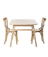 Wooden dining table and chairs on white background