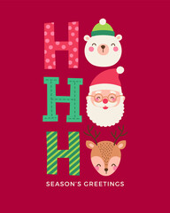Cute character and fun typography design for christmas greeting card, invitation card, poster, postcard or banner.