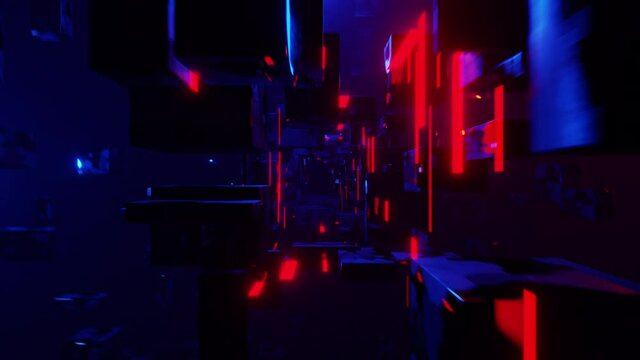 Floating dark sci-fi block tunnel zoom 3d loop