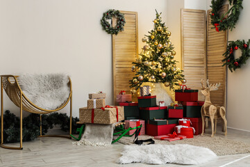 Interior of living room on Christmas eve
