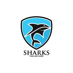 Shield sharks logo icon vector template.