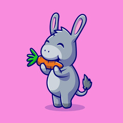 Obraz na płótnie Canvas Cute Donkey Eating Carrot Cartoon Vector Icon Illustration. Animal Food Icon Concept Isolated Premium Vector. Flat Cartoon Style