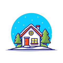 House In Winter Cartoon Vector Icon Illustration. Ountdoor Building Icon Concept Isolated Premium Vector. Flat Cartoon Style. 
