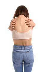 Young skinny woman on white background. Anorexia concept