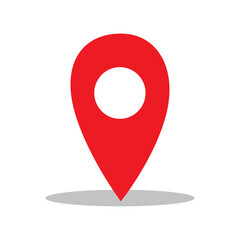 Red map pin. Arrow icon. Navigation sign. Location symbol. Geo mark. Travel background. Vector illustration. Stock image.