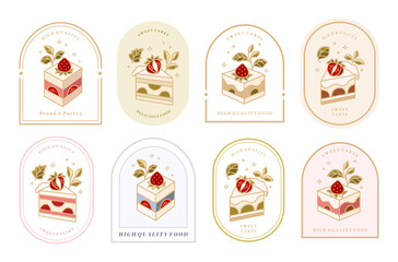 Collection of Vintage Cake Logo and Food Label with Strawberry, Frame, & Floral Elements