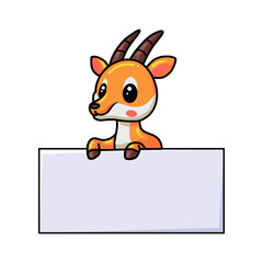 Fototapeta premium Cute little gazelle cartoon with blank sign