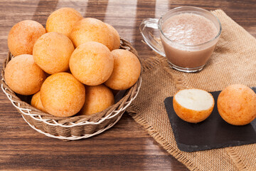 Buñuelo; Traditional Food Colombian - Deep Fried Cheese Bread With Hot Drink