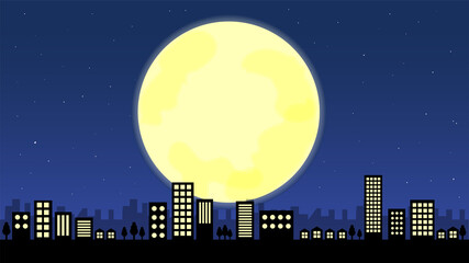 月が昇る夜の街並みのベクター背景グラフィック