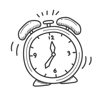 Alarm clock vector illustration in doodle drawing style isolated on white background