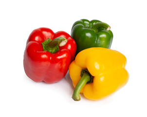 sweet pepper, red, green, yellow paprika, isolated on white background