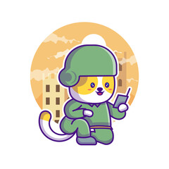 Cute Cat Soldier Army Cartoon Illustration
