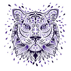 Tiger head pattern isolated outline sketch